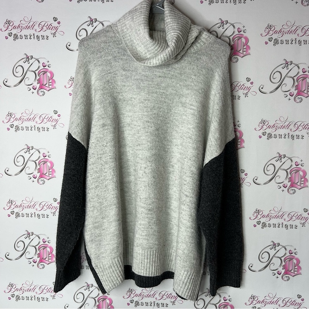 MNG sweater wool blend Light Gray and Charcoal Turtleneck Sweater